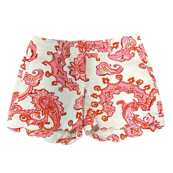 J. McLaughlin Women’s Pink‎ and White Print Scalloped Shorts Size 6 - Picture 1 of 6